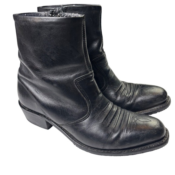 Double H Other - Double H Western Zip‎ Boots Mens Size 9.5 Black Leather Cowboy Short Boots 1712